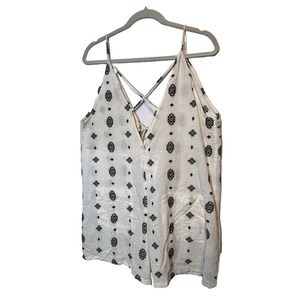 Zara‎ Romper Womens M Cream Black Print Sleeveless V Neck Tie Front Playsuit